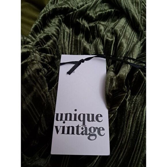 Unique Vintage Dress Plus Size 3XL/20 Moss Green Embossed Velvet Barrie Maxi - Picture 16 of 16
